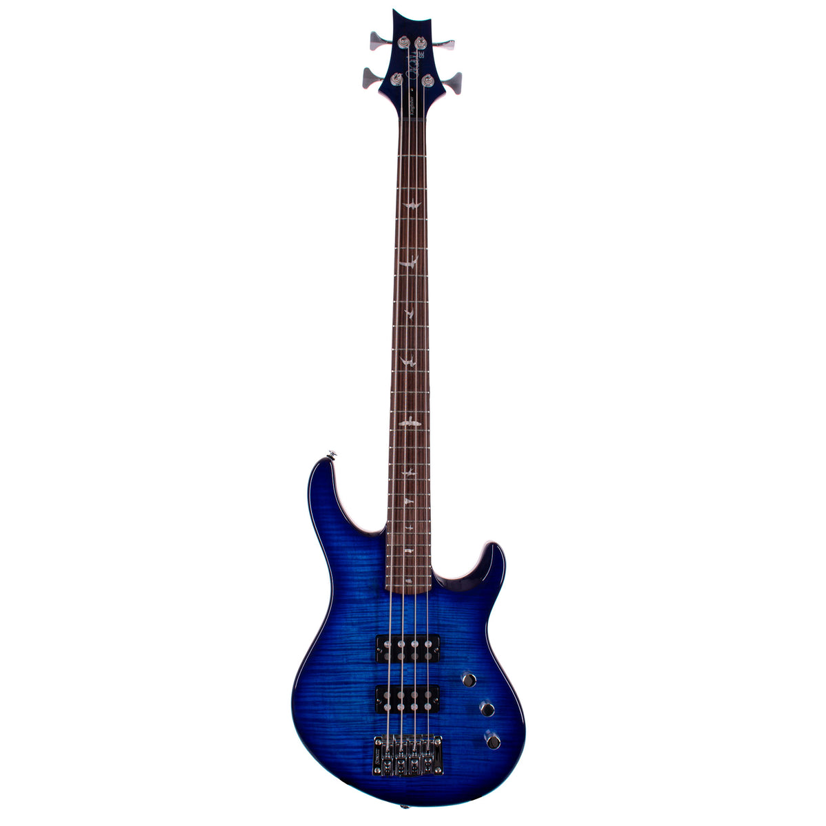 PRS SE Kingfisher Bass Guitar, Maple Veneer Faded Blue Wrap Around Burst