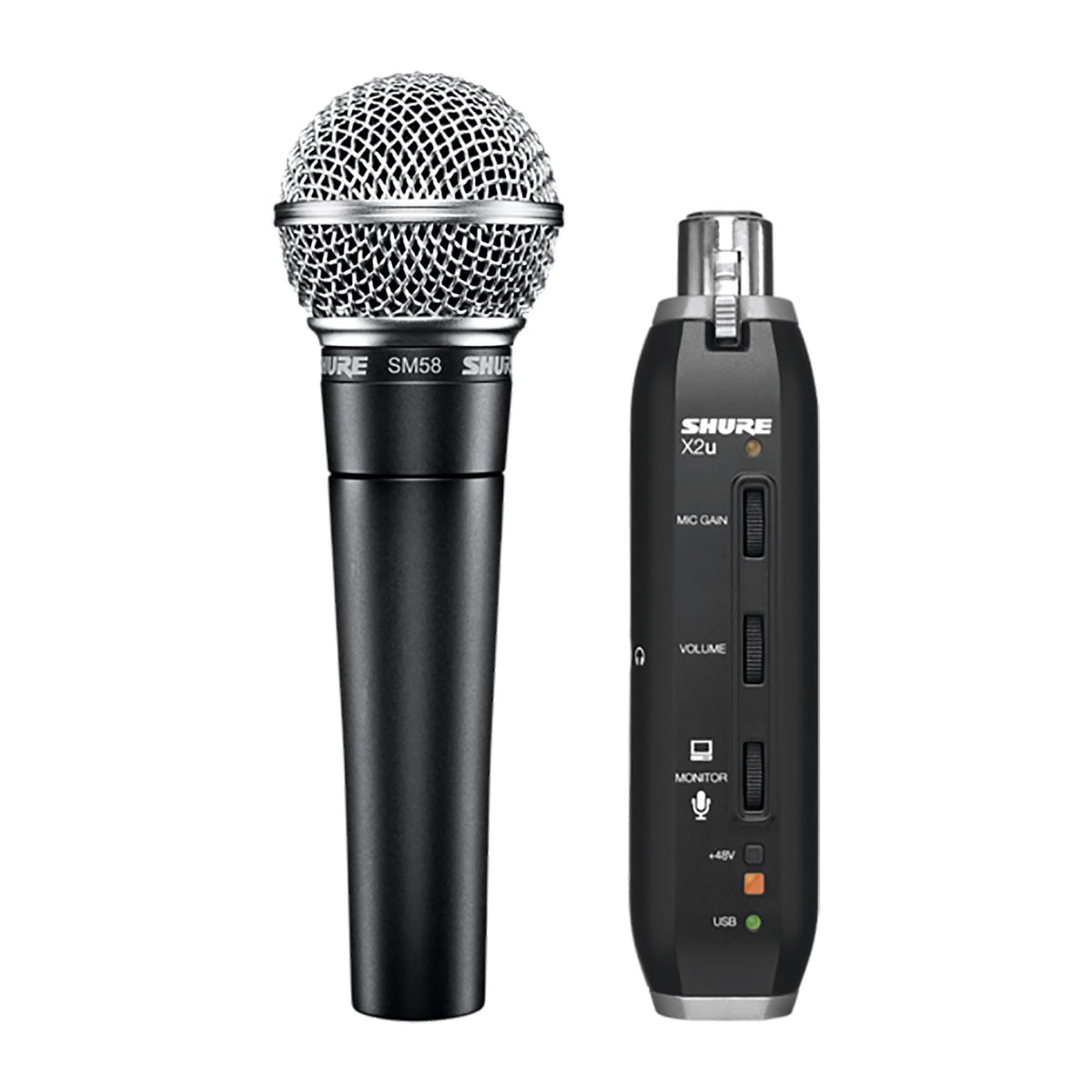 Shure SM58 Dynamic Cardioid Microphone w/X2U XLR-To-USB Signal Adapter