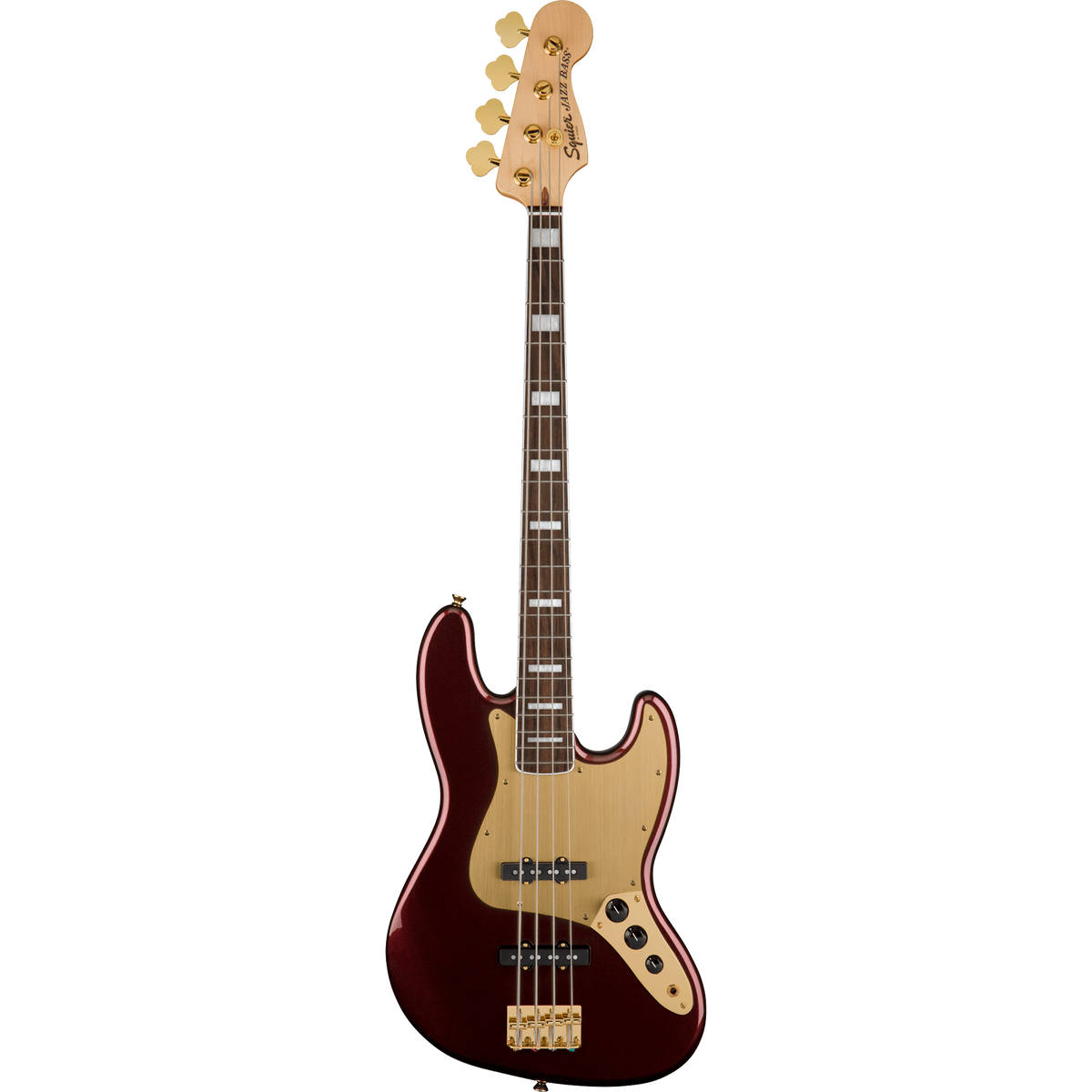 Squier 40th Anniversary Jazz Bass, Laurel, Gold Edition, Ruby Red Metallic