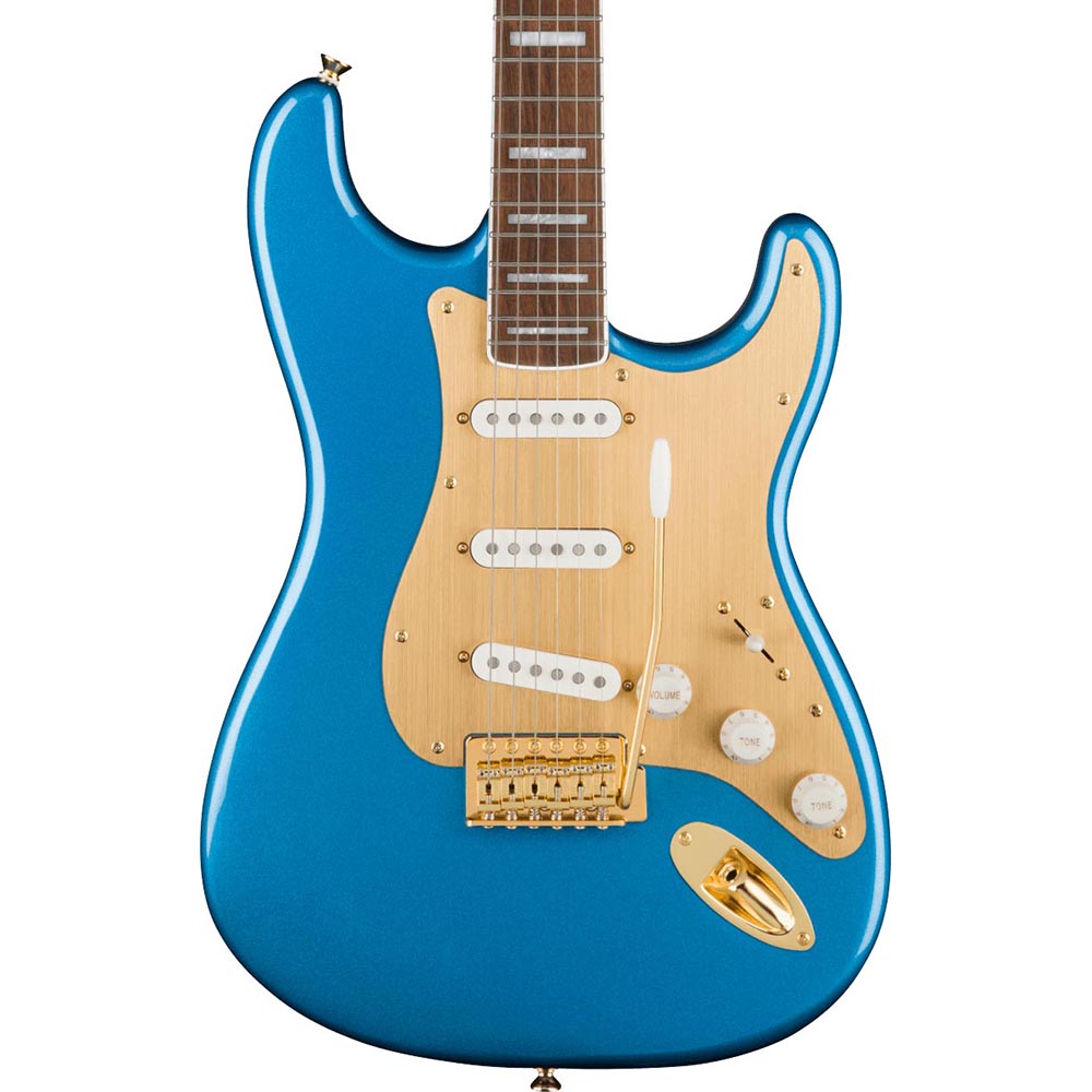 Squier 40th Anniversary Stratocaster Electric Guitar, Laurel, Gold Edition, Lake Placid Blue
