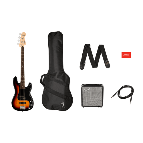 Squier Affinity Series Precision Bass PJ Pack Laurel, 3 Color Sunburst, Rumble 15 120V