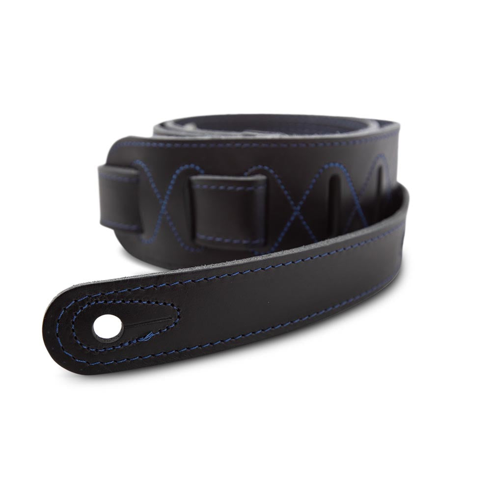 Taylor Blue Denim Strap, Navy Leather Edges 2.5 Inch Embossed Logo
