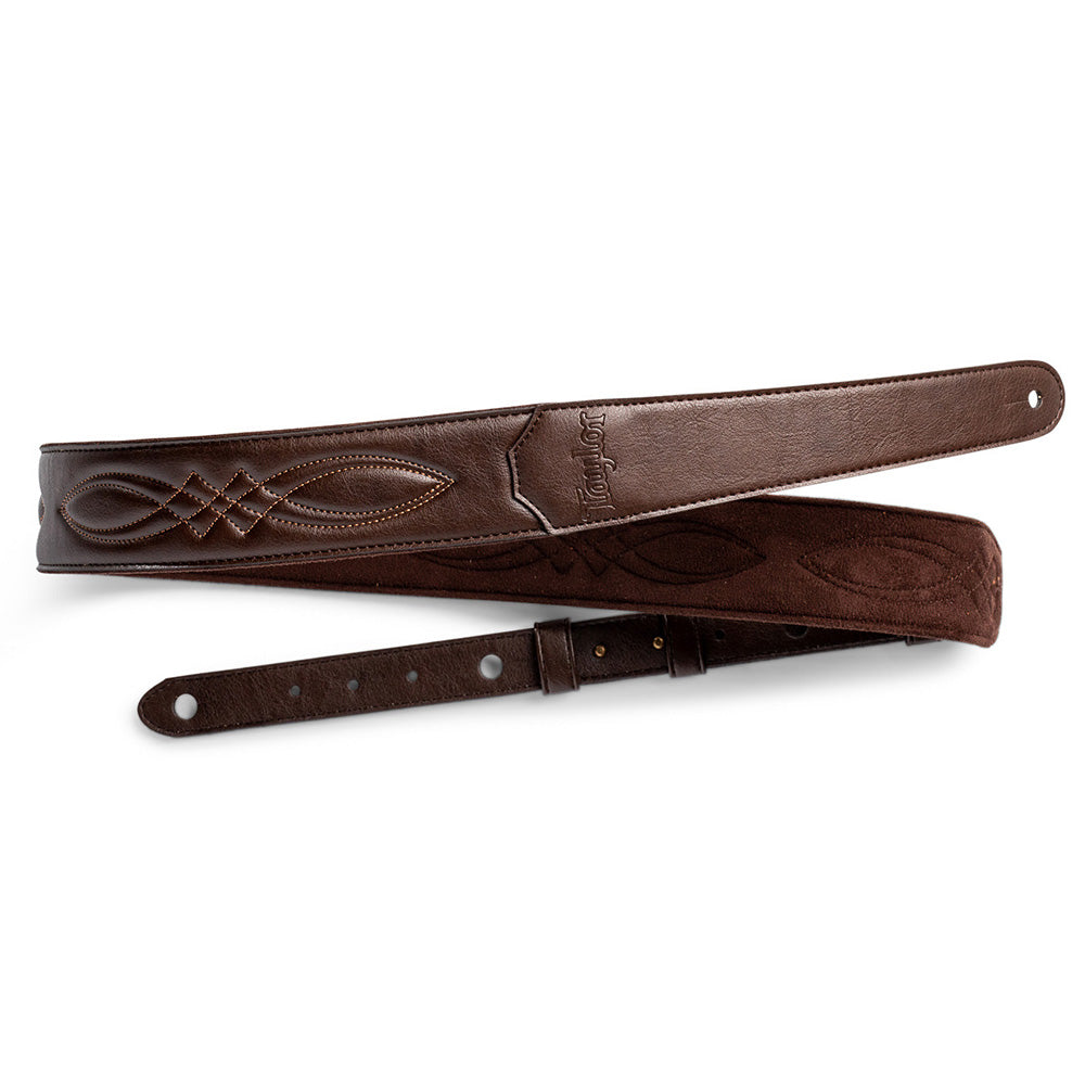 Taylor Vegan Leather Strap Chocolate Brown With Stitching 2.0 Inch Embossed Logo