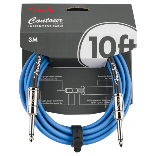 Fender Contour Series 10' Instrument Cable, Lake Placid Blue