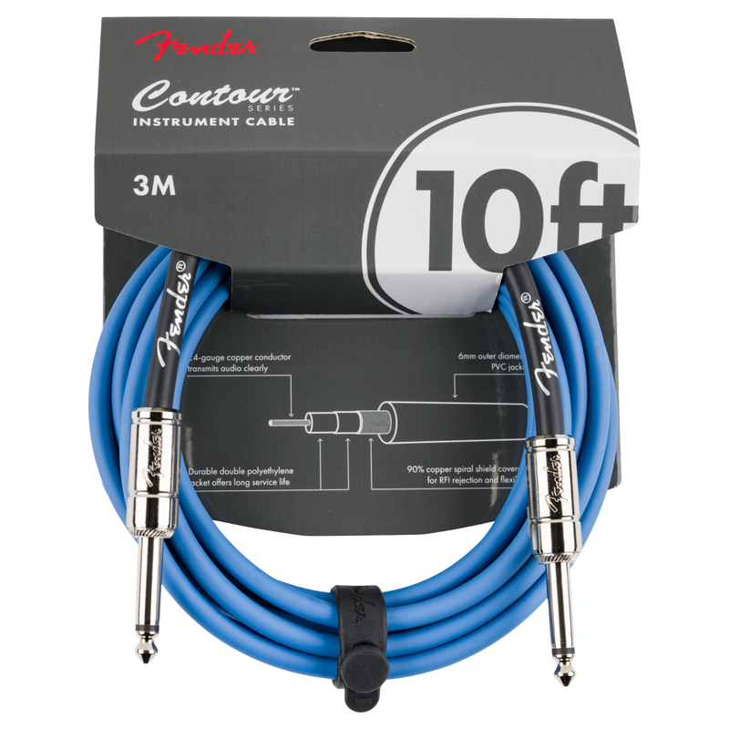 Fender Contour Series 10' Instrument Cable, Lake Placid Blue