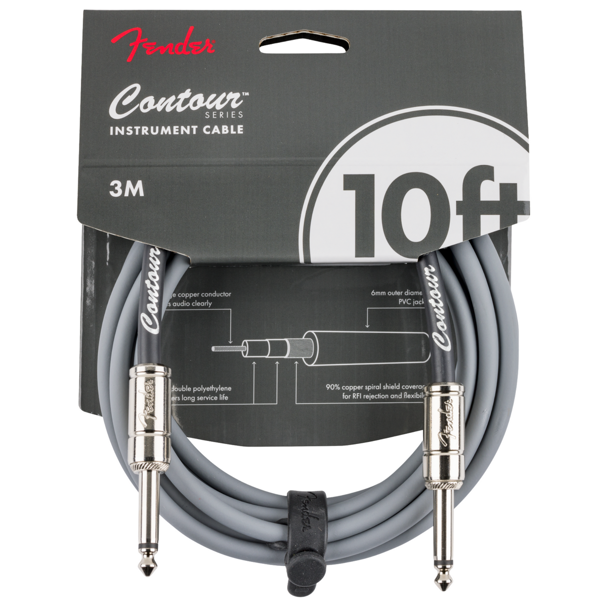 Fender Contour Series 10' Instrument Cable, Inca Silver