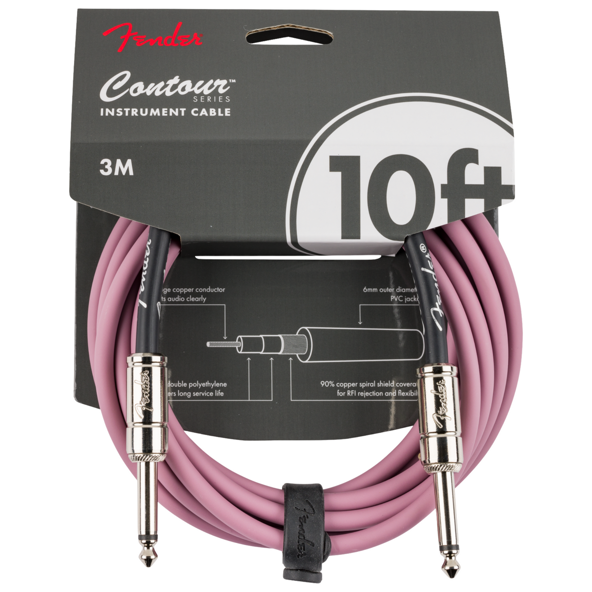 Fender Contour Series 10' Instrument Cable, Burgundy Mist