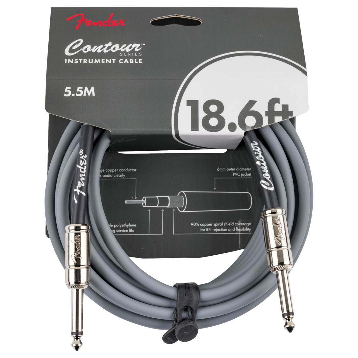 Fender Contour Series 18.6' Instrument Cable, Inca Silver