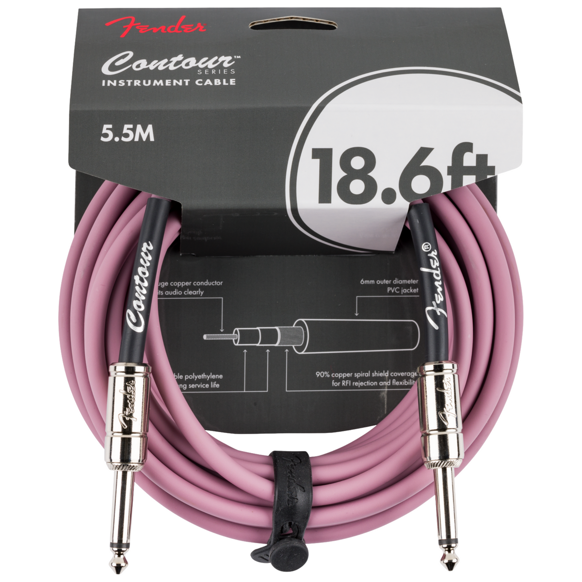 Fender Contour Series 18.6' Instrument Cable, Burgundy Mist