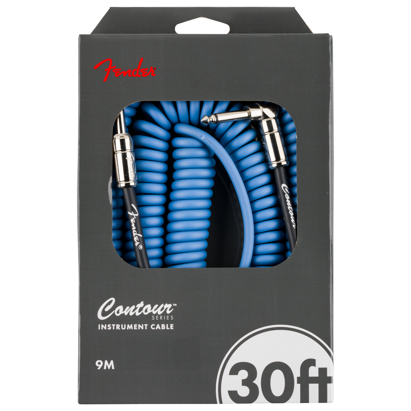 Fender Contour Series 30' Coiled Instrument Cable, Lake Placid Blue