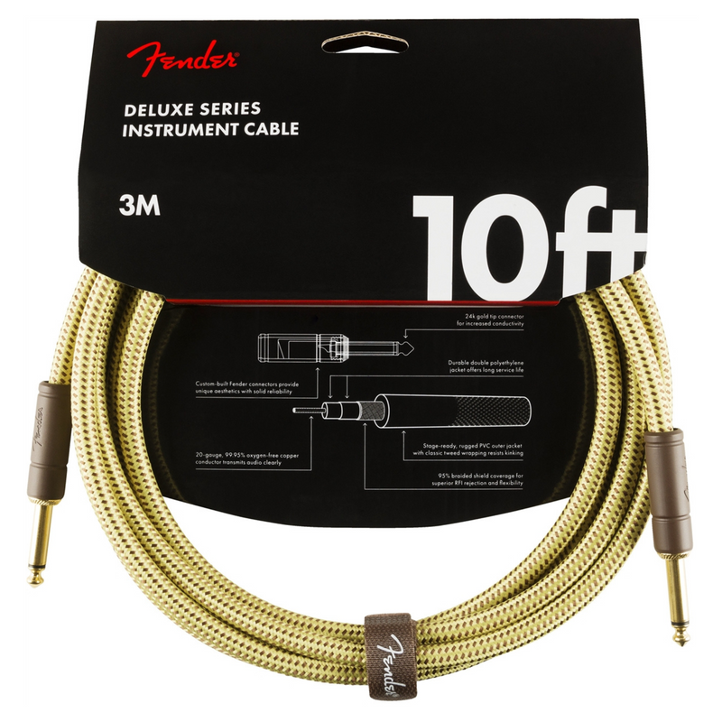 Fender 10’ Deluxe Series Instrument Cable, Straight/Straight, Tweed