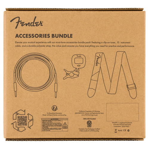 Fender Accessory Essentials Pack w/Cable, Clip On Tuner, Strap