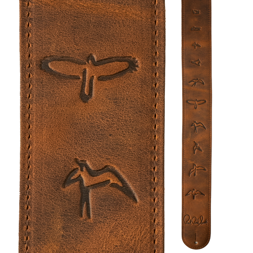 PRS 2.5" Leather Birds Guitar Strap, Distressed Brown