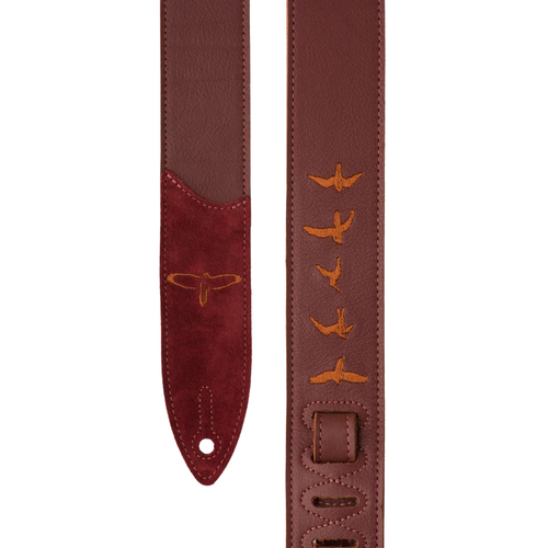 PRS Premium Leather Embroidered Birds Strap, Burgundy