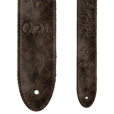 PRS 2" Leather Embossed Birds Guitar Strap, Worn Black