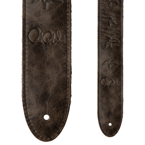 PRS 2" Leather Embossed Birds Guitar Strap, Worn Black