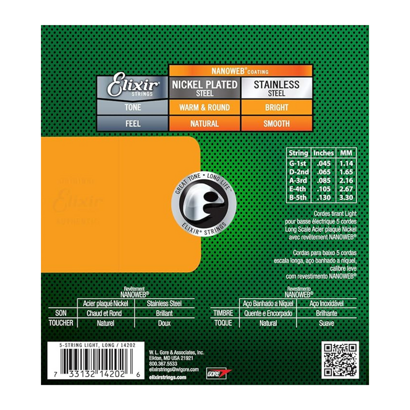Elixir 5-String Bass, 45-130 Nanoweb Bass Guitar Strings