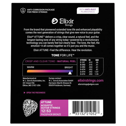 Elixir 12-53 Light Attune Phosphor Bronze Acoustic Guitar Strings