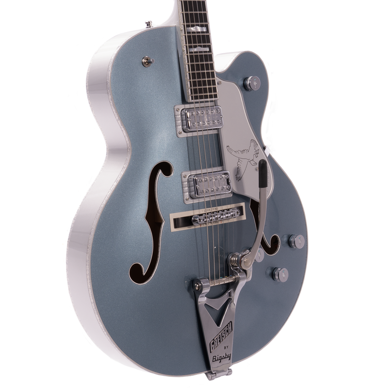 Gretsch G6136T Limited Edition 140th Double Platinum Falcon Electric Guitar, Ebony, Two-Tone Platinum/Pure Platinum