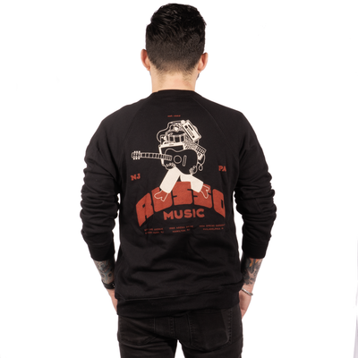 Russo Music Crew Neck Sweatshirt, Red and Cream on Black