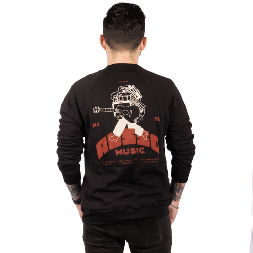 Russo Music Crew Neck Sweatshirt, Red and Cream on Black