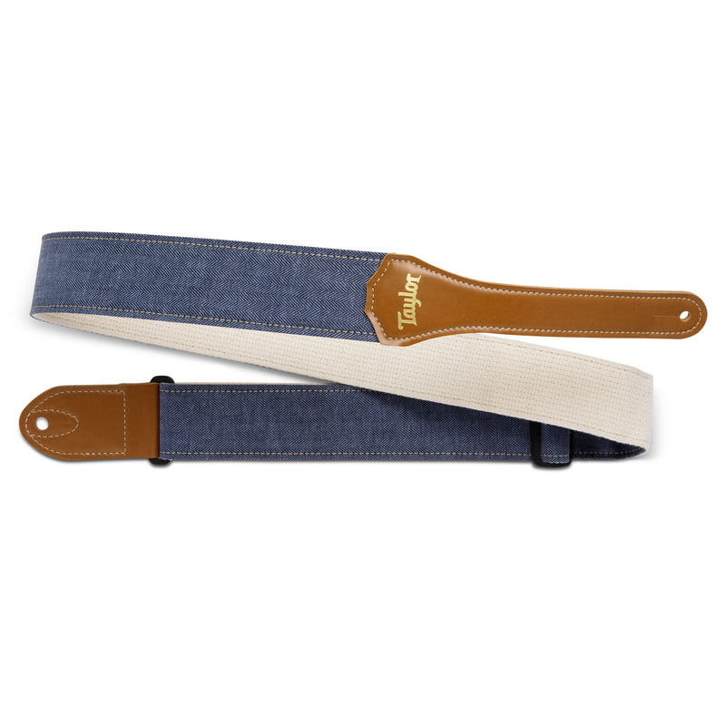 Taylor Vegan Guitar Strap, Herringbone Hemp Cotton, Blue