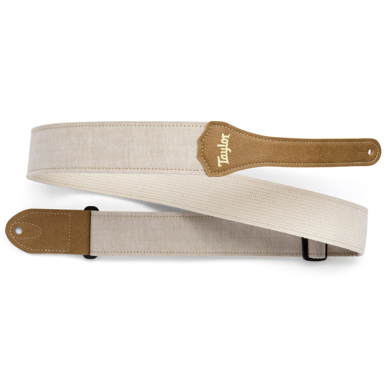 Taylor Vegan Guitar Strap, Herringbone Hemp Cotton, White