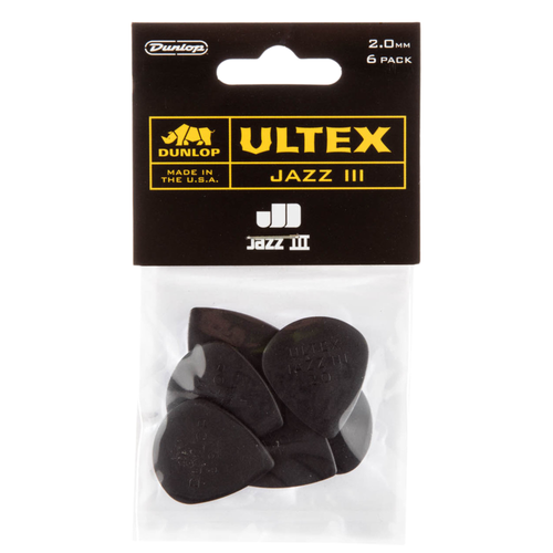 Dunlop Ultex Jazz III Pick 2mm, 6 Pack, Black