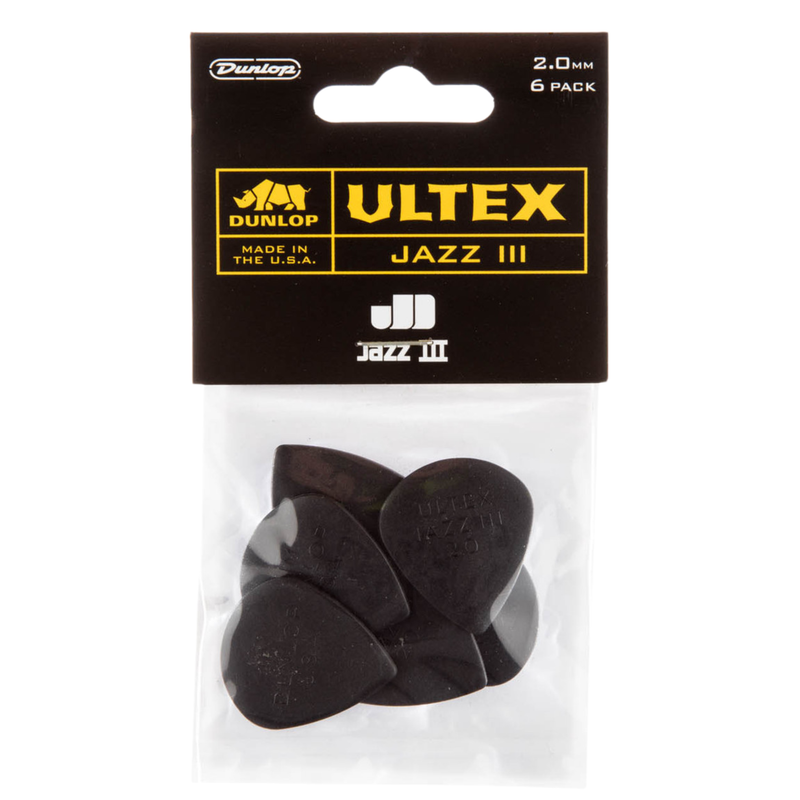 Dunlop Ultex Jazz III Pick 2mm, 6 Pack, Black