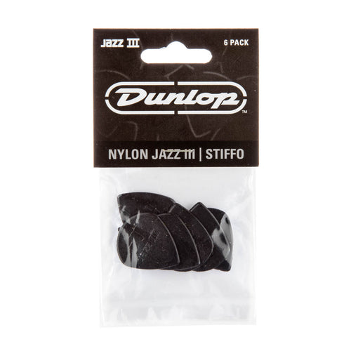 Dunlop Nylon Max-Grip Jazz III Stiffo Picks, 6 Pack