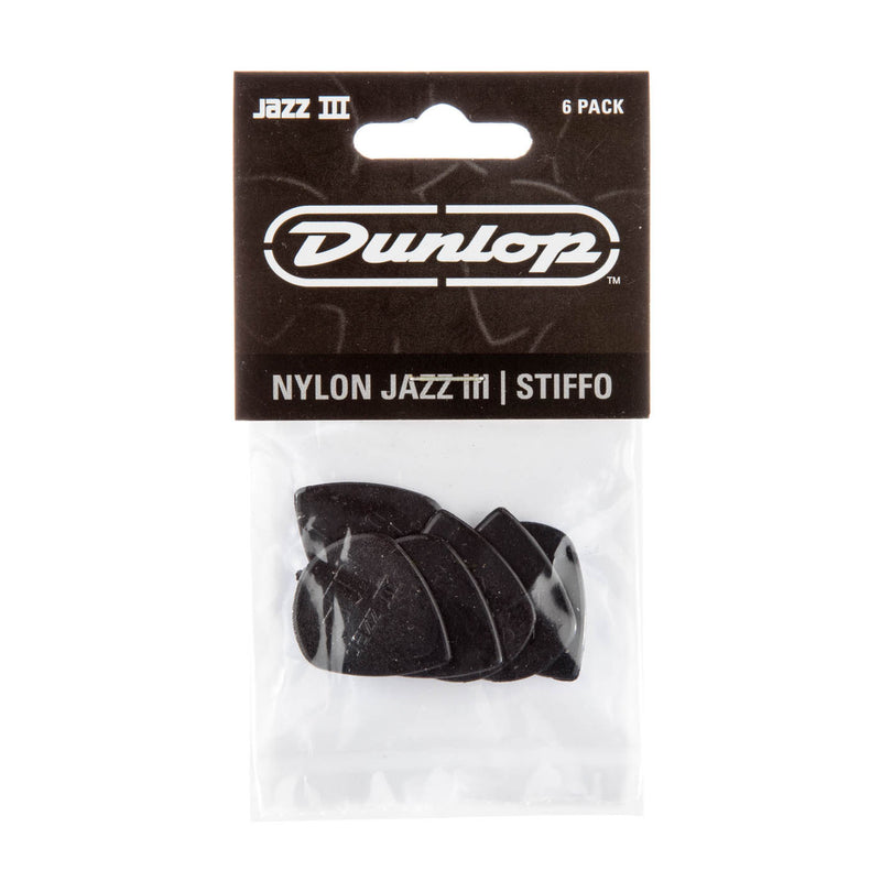 Dunlop Nylon Max-Grip Jazz III Stiffo Picks, 6 Pack