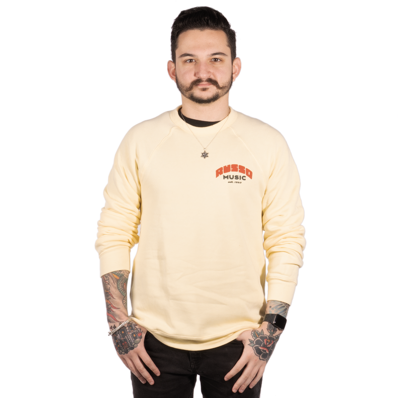 Russo Music Crew Neck Sweatshirt, Black and Red on French Vanilla