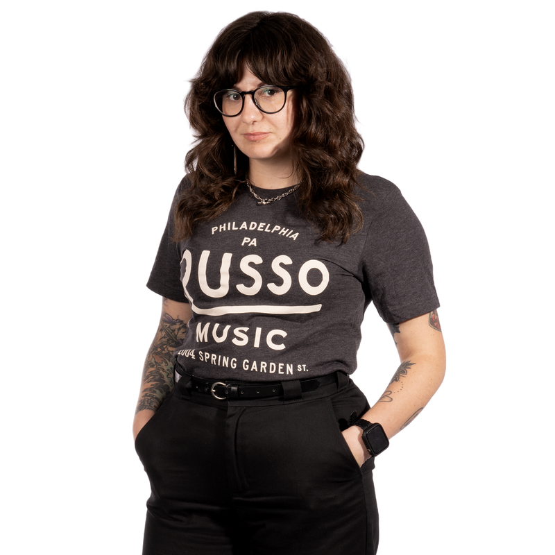 Russo Music 'Philly Spring Garden Logo' T-Shirt, Heather Black with Cream Ink
