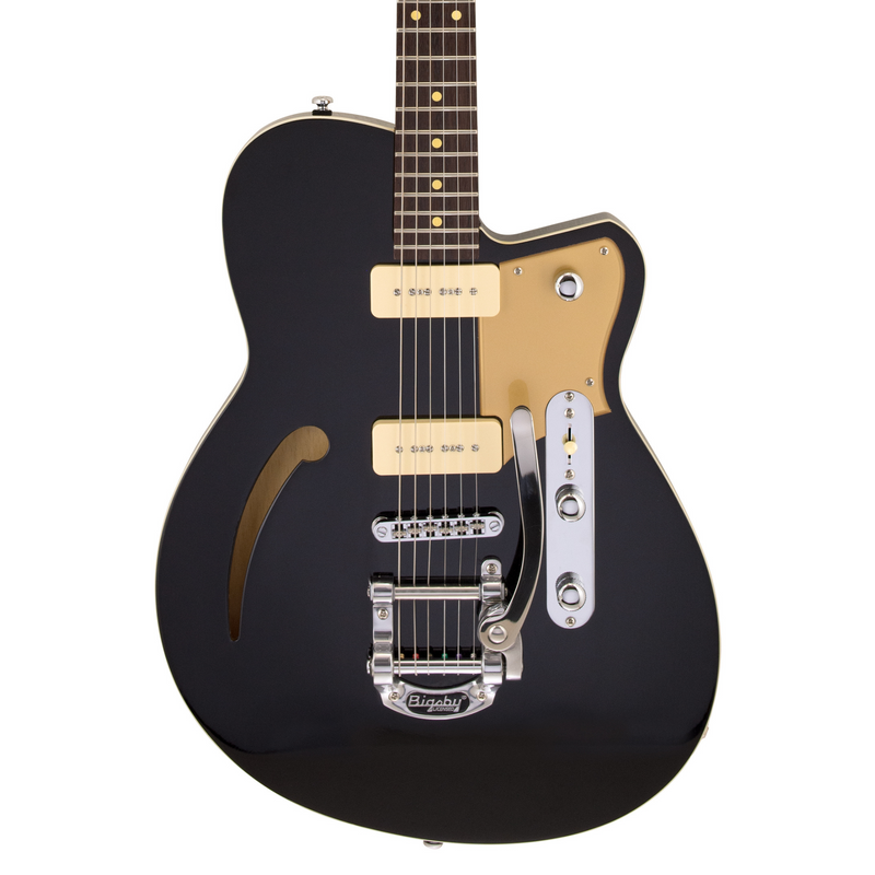 Reverend Club King 290 Semi-Hollow Electric Guitar, Rosewood Fingerboard, Midnight Black w/Bigsby