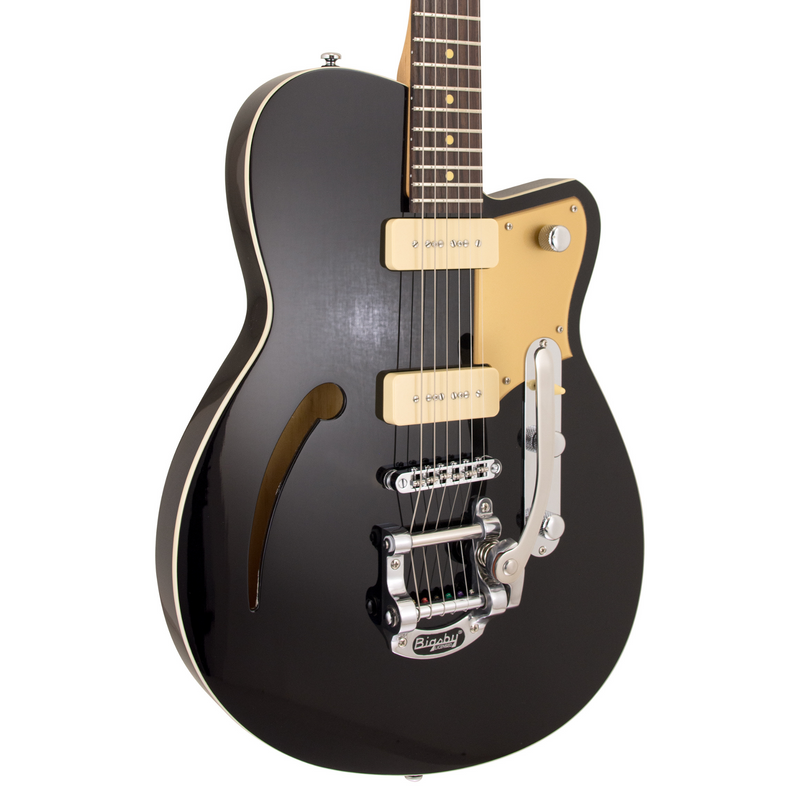 Reverend Club King 290 Semi-Hollow Electric Guitar, Rosewood Fingerboard, Midnight Black w/Bigsby