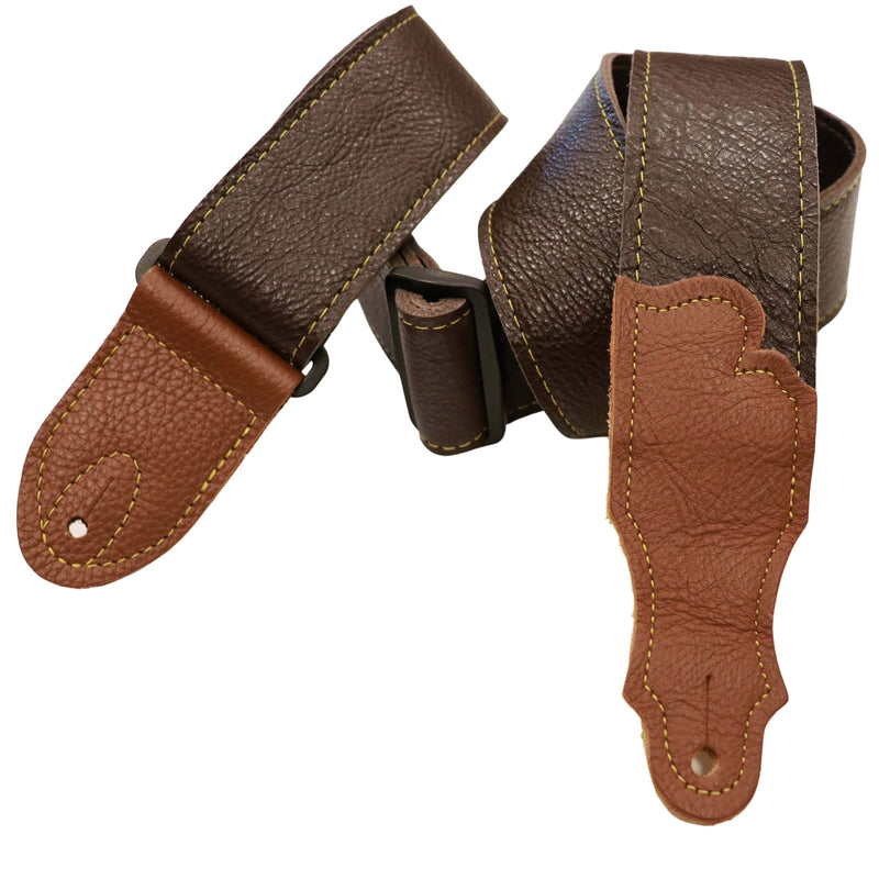 Franklin Strap Deluxe 60 Buffalo Leather 2" Guitar Strap, Chocolate With Caramel Ends And Natural Stitching