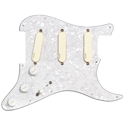 EMG DG20 David Gilmour Prewired Pickguard SA Ivory Pickup Set, 3-Ply White Pearloid