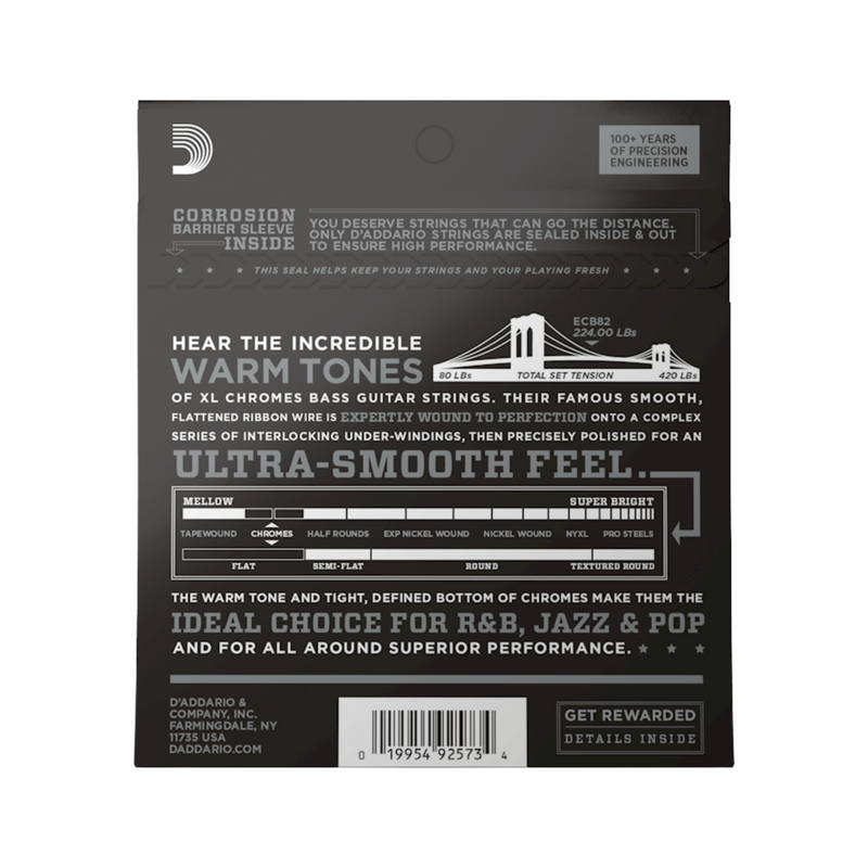 D'Addario XL Chromes Bass Guitar Strings, 50-105, Medium, Long Scale
