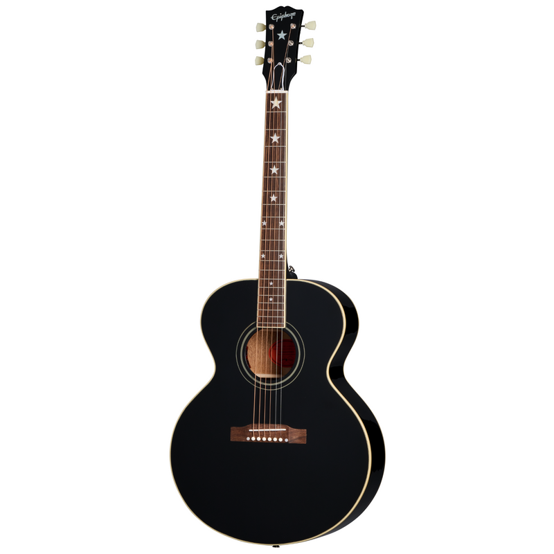 Epiphone J-180 LS Acoustic-Electric Guitar, Ebony w/Hard Case