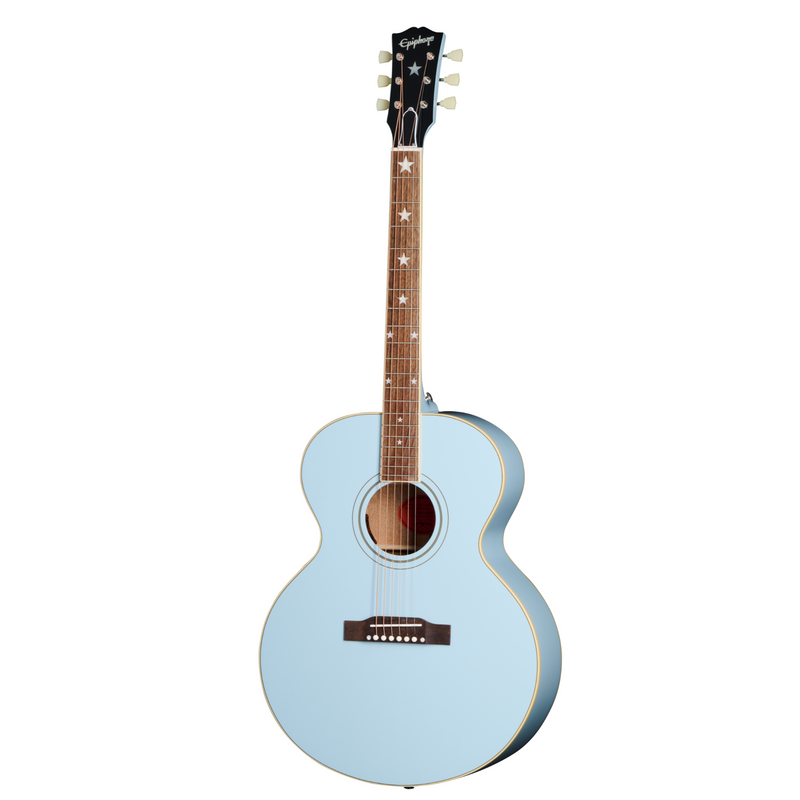 Epiphone J-180 LS Acoustic-Electric Guitar, Frost Blue w/Hard Case