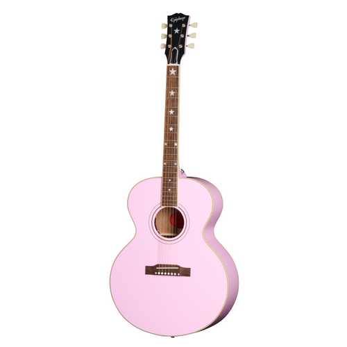 Epiphone J-180 LS Acoustic-Electric Guitar, Pink w/Hard Case