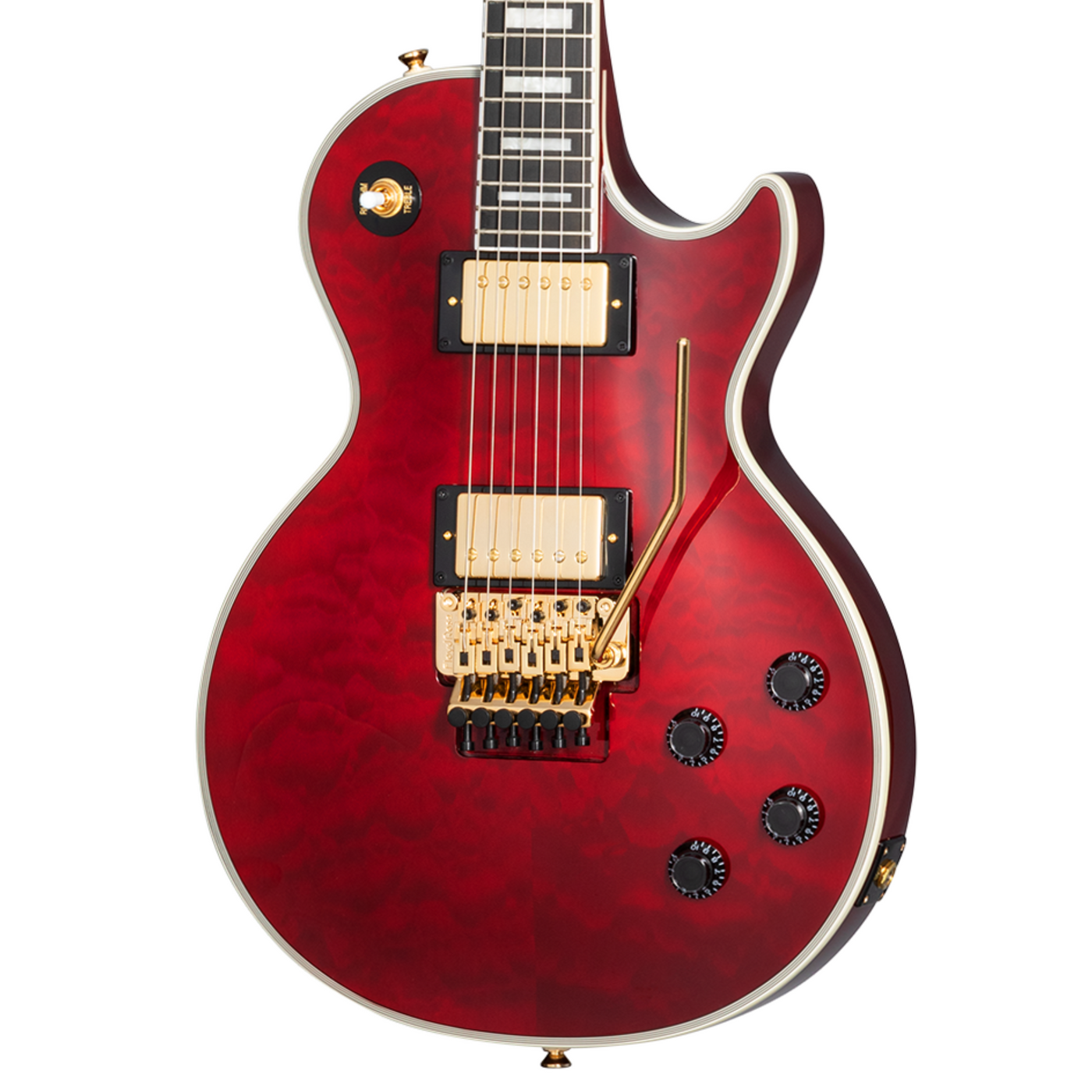 Epiphone Alex Lifeson Les Paul Custom Axcess, Ruby Quilt Top w/ Hard C