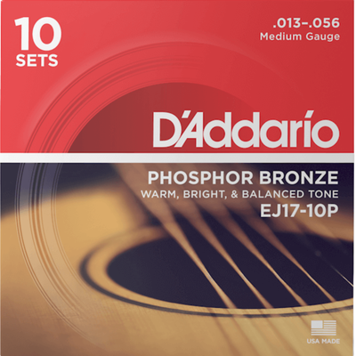 D'Addario 10-Pack EJ17 Phosphor Bronze, Medium, 13-56