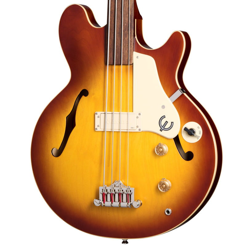 Epiphone Jack Casady Fretless Bass Guitar w/Premium Gigbag, Aged Royal Tan