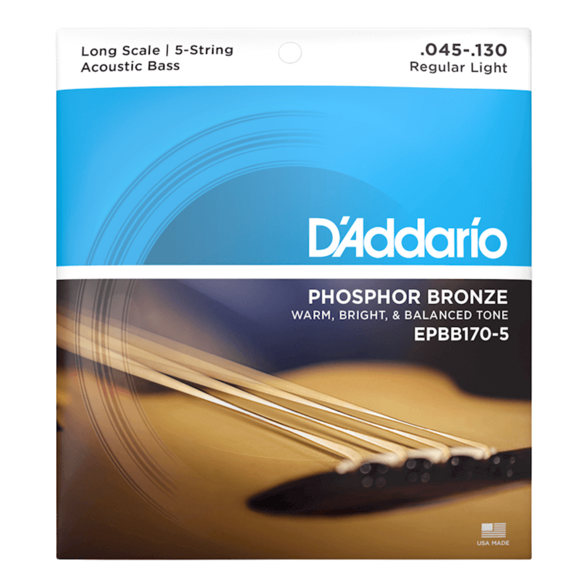 D'Addario 5-String Acoustic Bass Strings, Phosphor Bronze, 45-130, Long Scale
