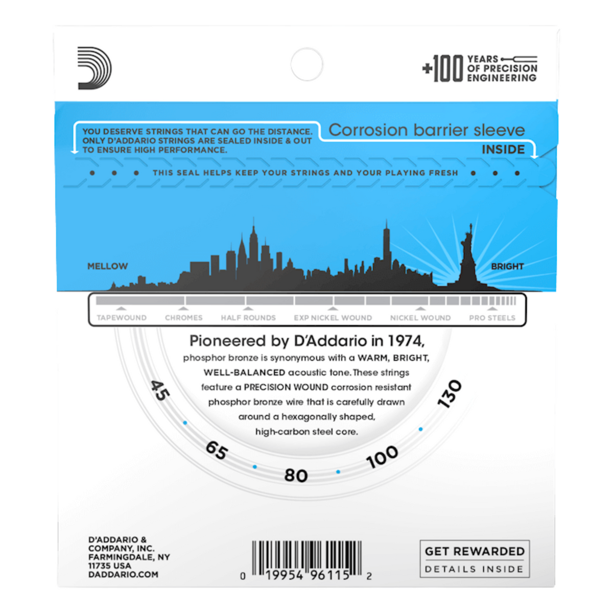 D'Addario 5-String Acoustic Bass Strings, Phosphor Bronze, 45-130, Long Scale
