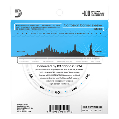 D'Addario 5-String Acoustic Bass Strings, Phosphor Bronze, 45-130, Long Scale