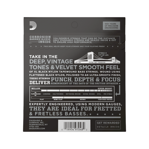 D'Addario XL Nylon Tapewound 5 String Bass Guitar Strings, 50-135