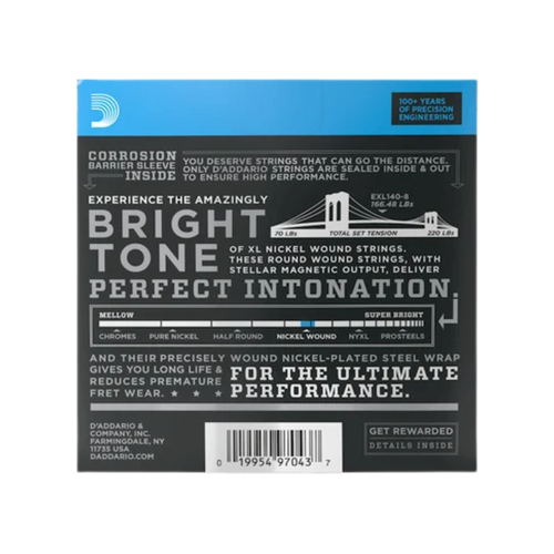 D'Addario XL 10-74 Light Top Heavy Bottom 8-String Nickel Wound Electric Strings