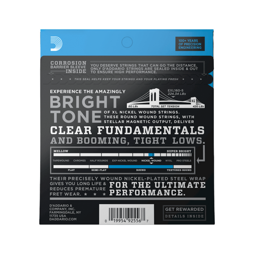 D'Addario XL Nickel 5-String Bass Guitar Strings, 50-135, Long Scale